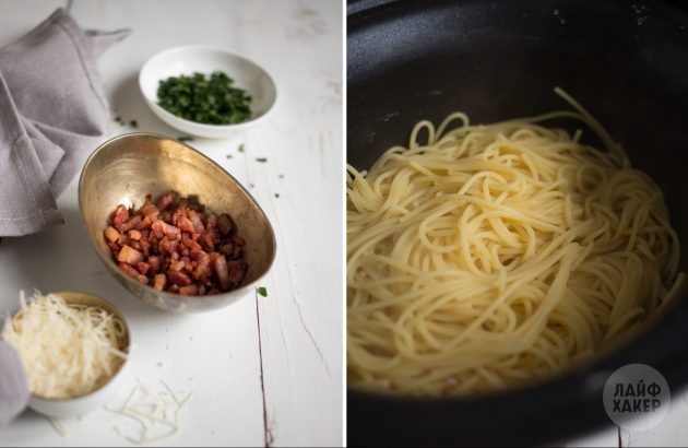 Как приготовить пасту карбонара: обжарьте бекон и сварите спагетти