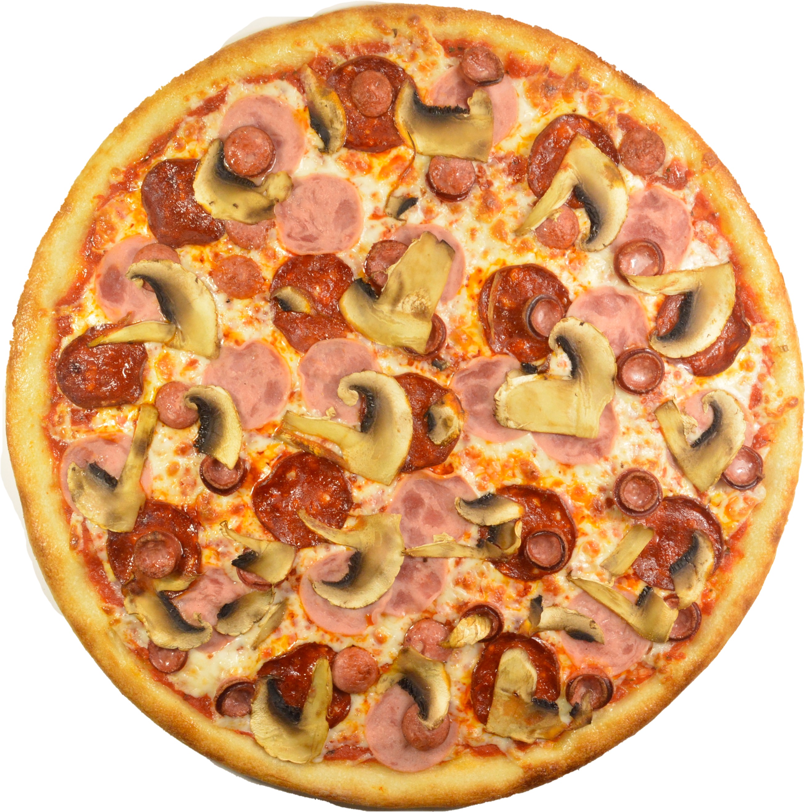 Пицца с ветчиной салями и грибами