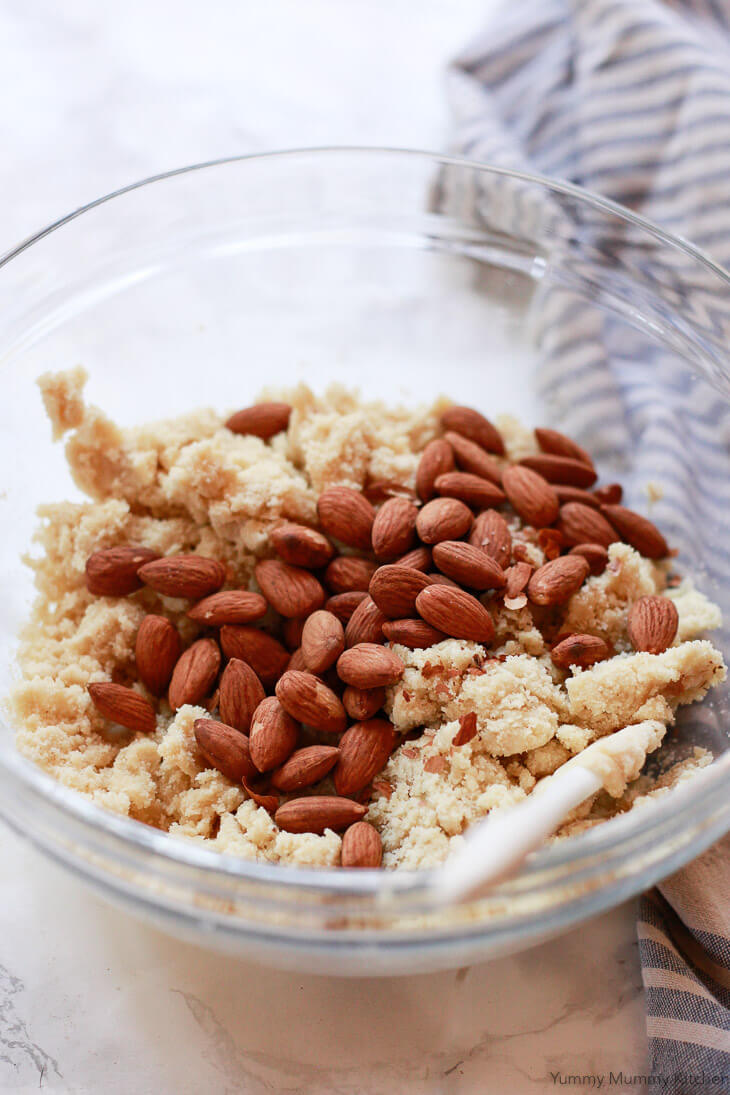 Whole almonds are added to almond flour biscotti dough in this gluten free biscotti recipe. 