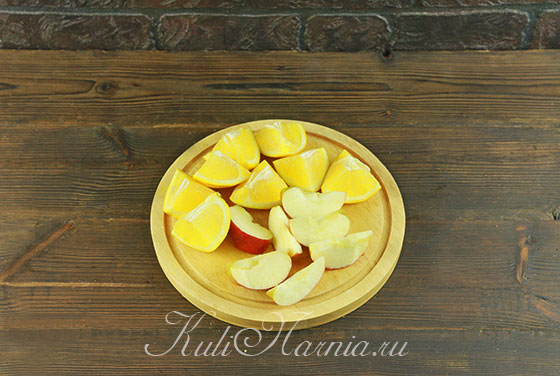 Режем яблоко и апельсин