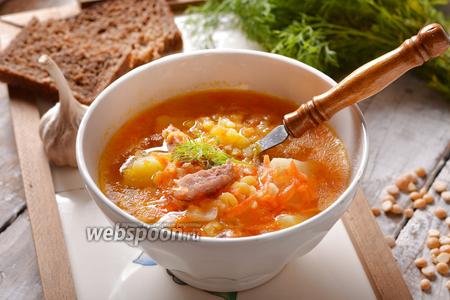 Фото рецепта Гороховый суп с колбасой
