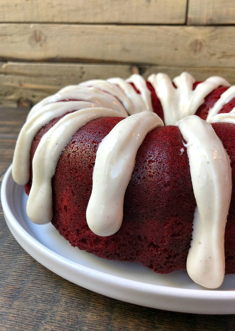 Red Velvet Bundt Cake with Cinnamon Cream Cheese Glaze