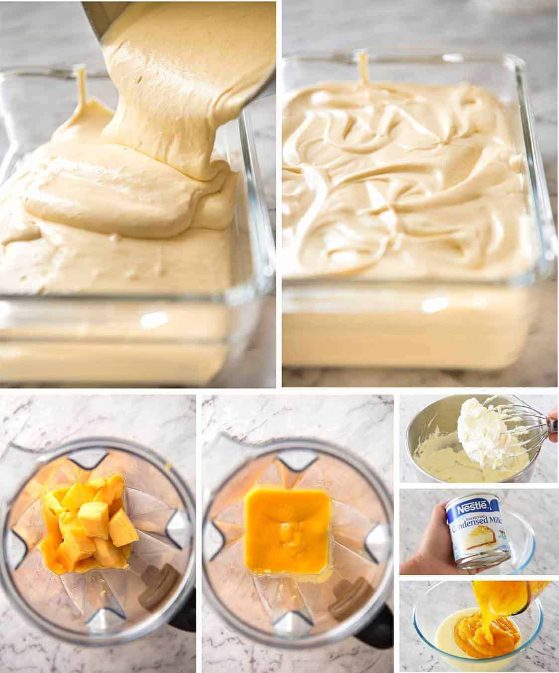 Preparation steps for homemade Mango Ice Cream.